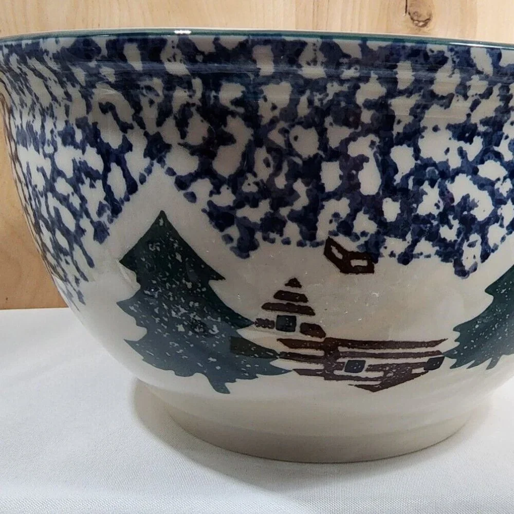 Folk Craft Cabin In Snow Mixing Serving Bowl 10.5" oven dishwasher microwave saf - Picture 10 of 11